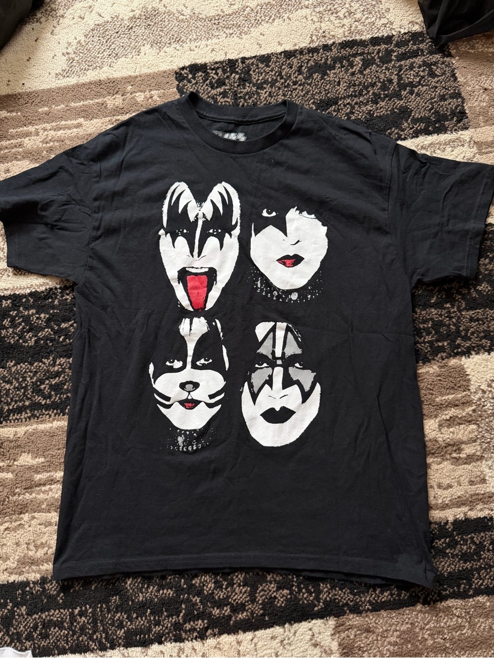 Men’s Kiss Black Short Sleeve Band Face Print T-Shirt